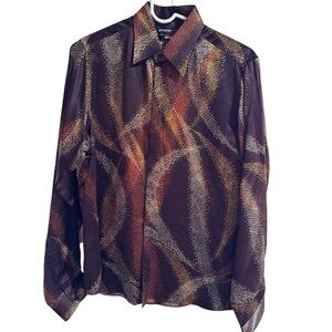 Intrend by Max‎ Mara blouse NWOT brown dotted lines pattern white/orange/yellow.